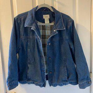 LL Bean Womens Denim Crop Coat Jacket - Flannel Lined - Size L